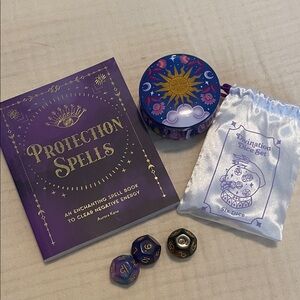 Purple Protection Spells Book and Divination Dice Set w/ Tin